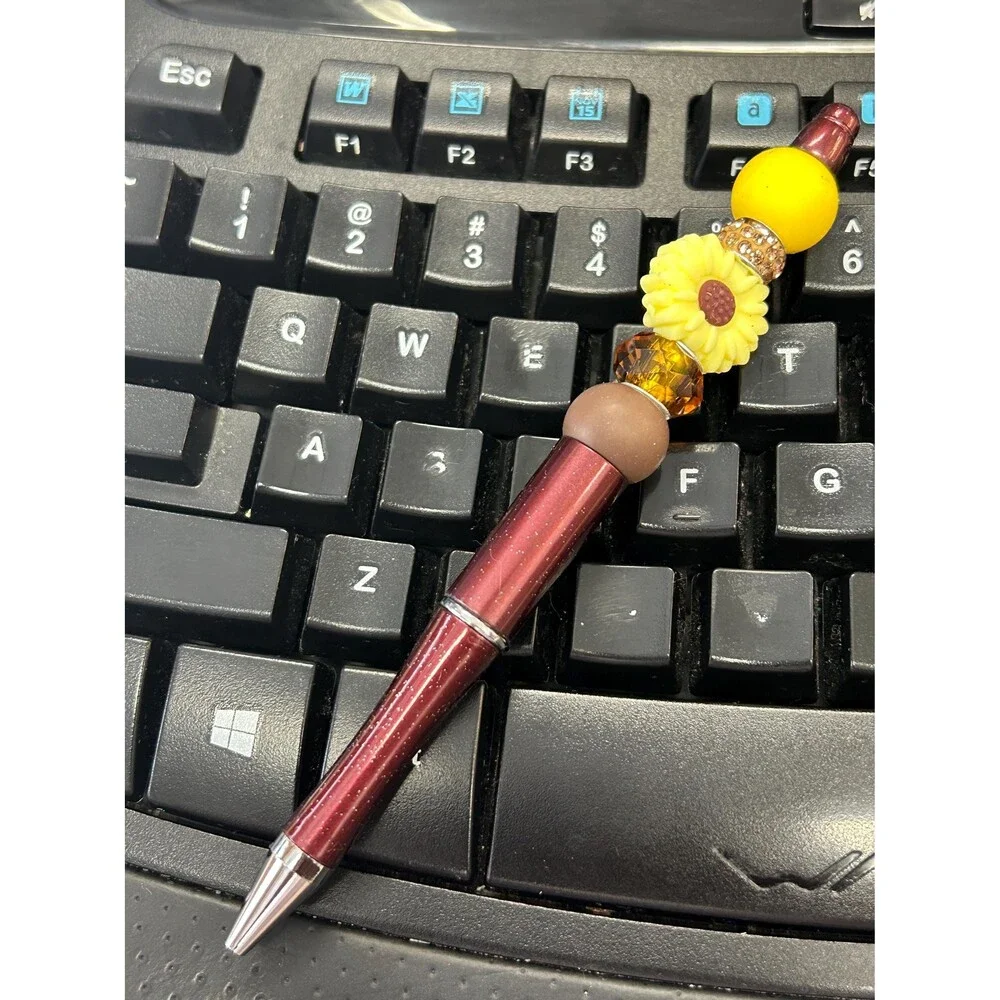 Handmade Brown Beaded Pen Floral Silicone Refillable Ballpoint Office Supplies